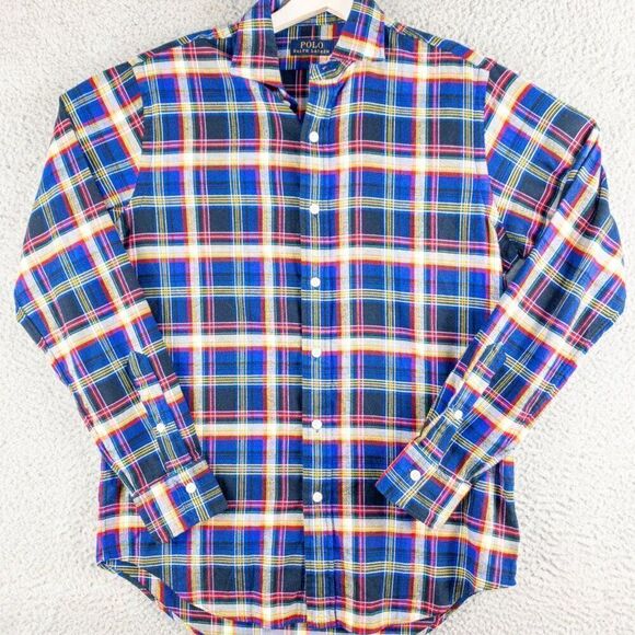 Polo Ralph Lauren Flannel Shirt Mens Small Red Blue Plaid Outdoors Lumberjack‎ - Picture 1 of 11